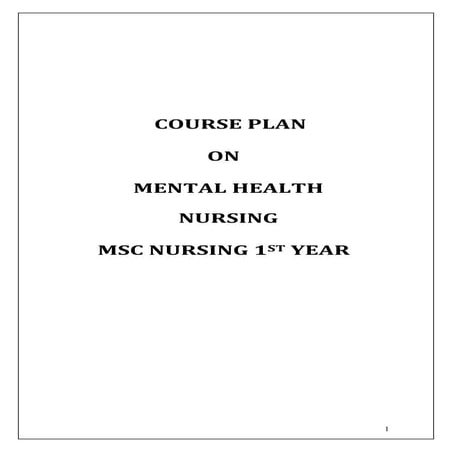 COURSE PLAN OF Mental health nursing 3rd year