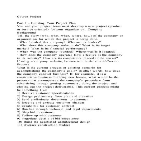 Course ProjectPart 1 – Building Your Project PlanYou and your 