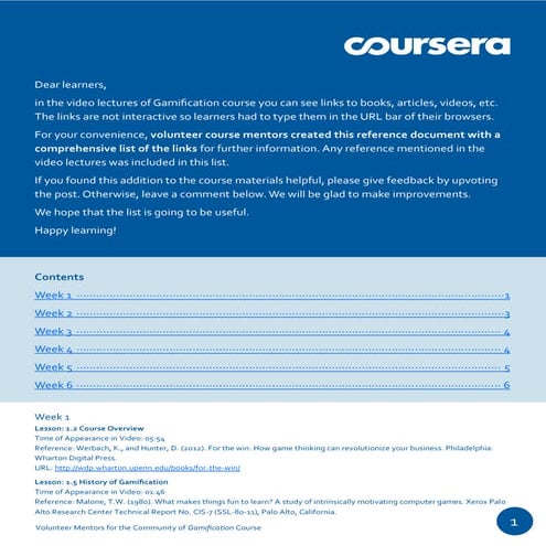 Resources of Coursera Gamification Course