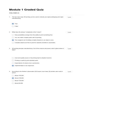 COURSERA 3D PRINTING APPLICATIONS QUESTIONS AND ANSWERS