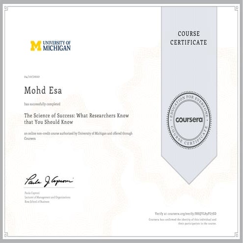 The Science of Success-Coursera certificate 3