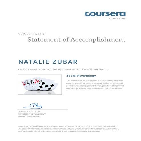 Coursera Social Psychology 2013