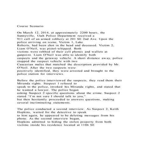 Course scenario on march 12, 2014, at approximately 2200 h