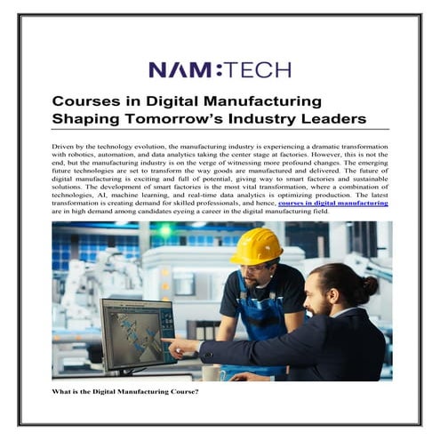 Courses in Digital Manufacturing Shaping Tomorrow’s Industry Leaders