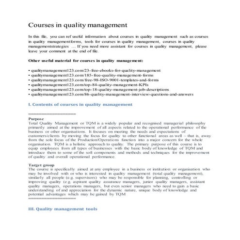 Courses in quality management