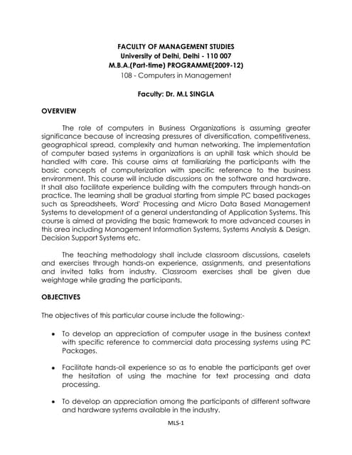 Course structure   108 computers in management