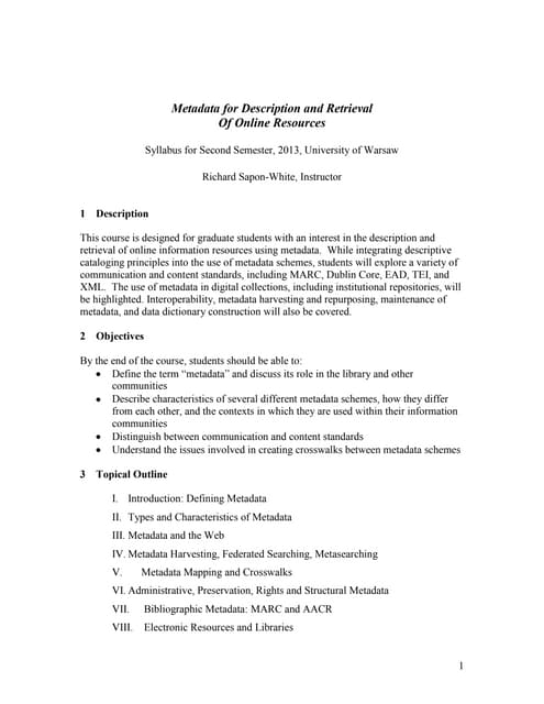 Course syllabus metadata systems for warsaw