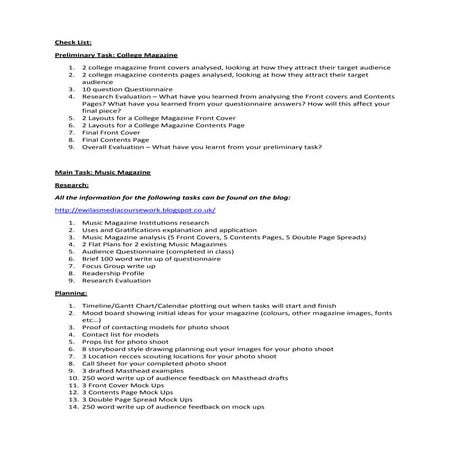 Coursework check list