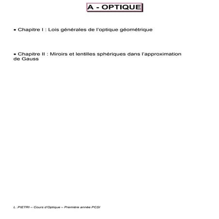 Cours d'optique géométrique