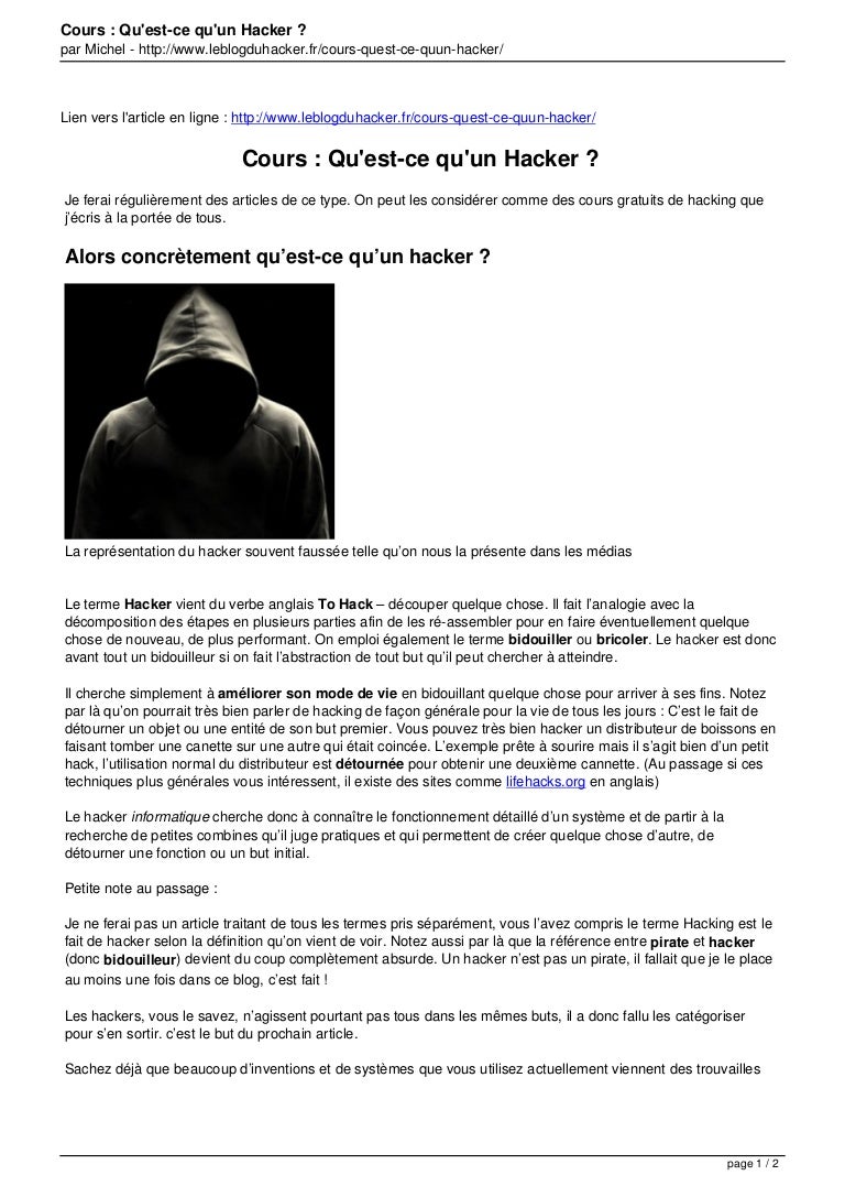 Cours Qu Est Ce Qu Un Hacker