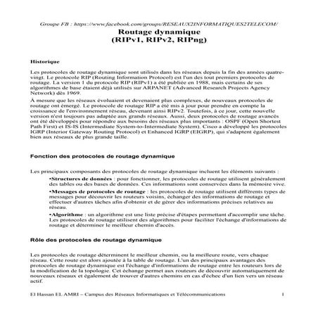 Cours routage dynamique (ri pv1,ripv2,ripng) 
