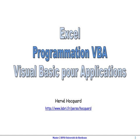 Cours VBA niveau 1 pour les débutants en VBA 2 | PDF