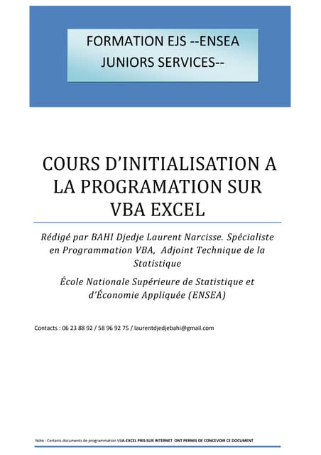 Cours vba excel bahi  djedje laurent n. formation ejs 