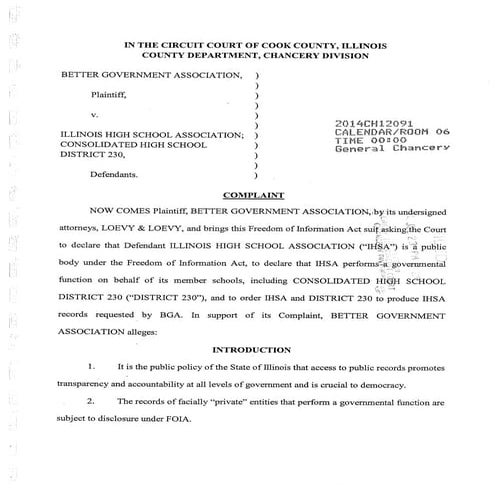 Court filing bga v-ihsa-complaint | PDF
