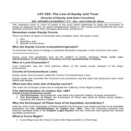 Courts of equity, powers and functions