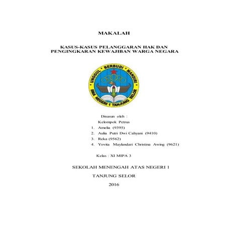 Makalah PPKN Kasus-kasus pelanggaran hak dan pengingkaran kewajiban warga neg...
