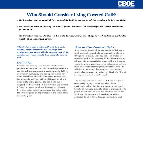 Covered calls strategy