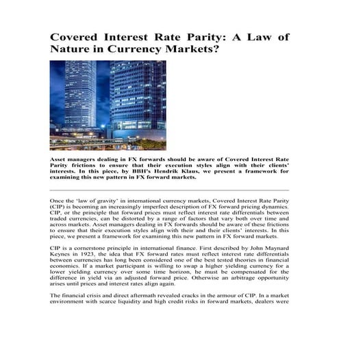 Covered interest parity a law of nature in currency markets