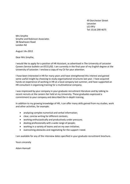 Example Covering letter - HR