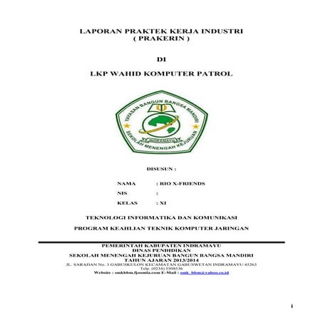 Cover laporan praktek kerja industri