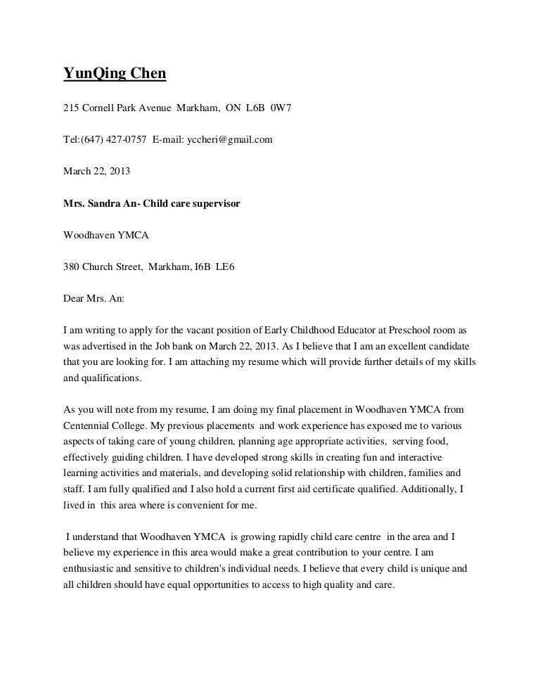 cover letter cover letter for ymca
