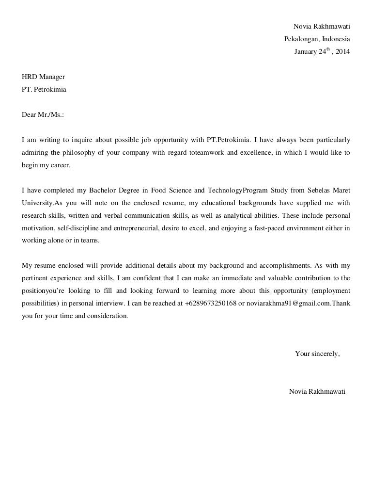 cover letter job inquiry