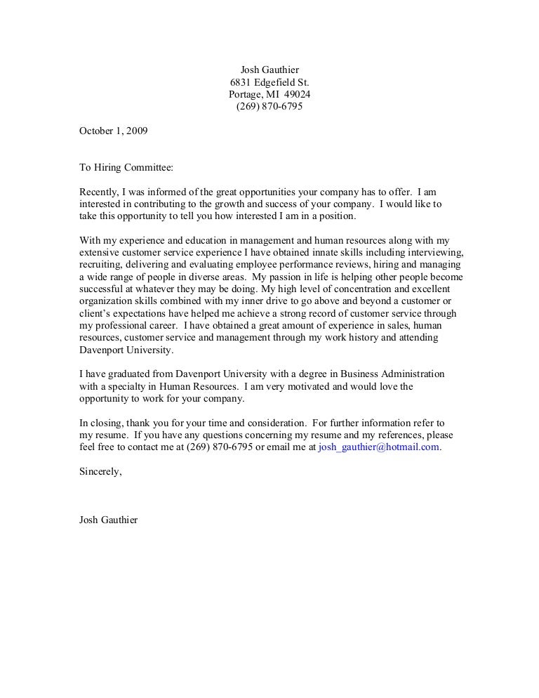 example of a general cover letter