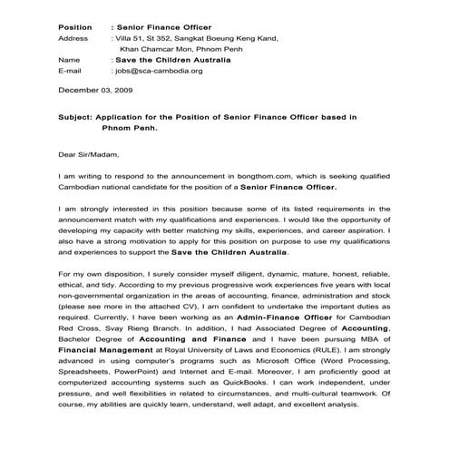Cover letter and cv, peou saren