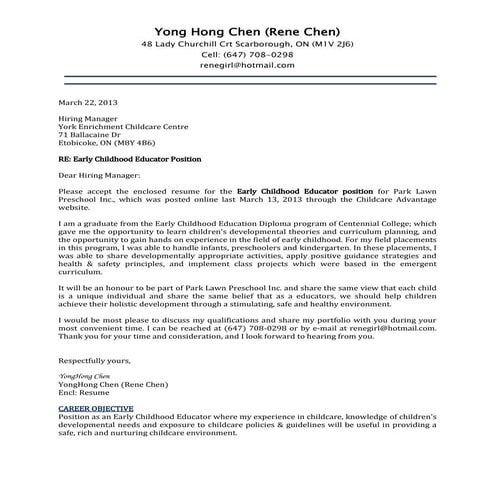 Cover letter and resume   rene