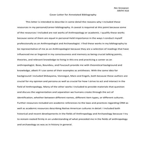 Cover letter for annotated biblio 410 nic grosjean