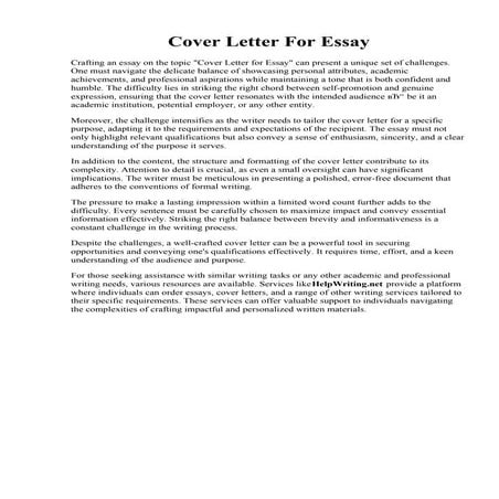 Cover Letter For Essay