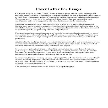 Cover Letter For Essays