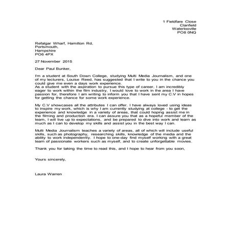 Cover letter for job roles assignment