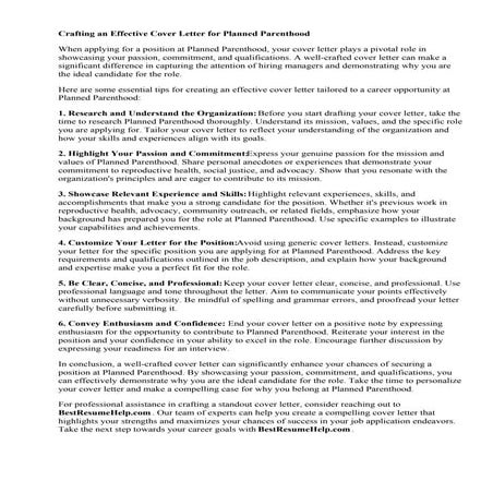 Cover Letter For Planned Parenthood
