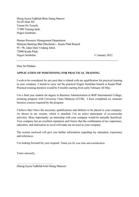 Contoh cover letter