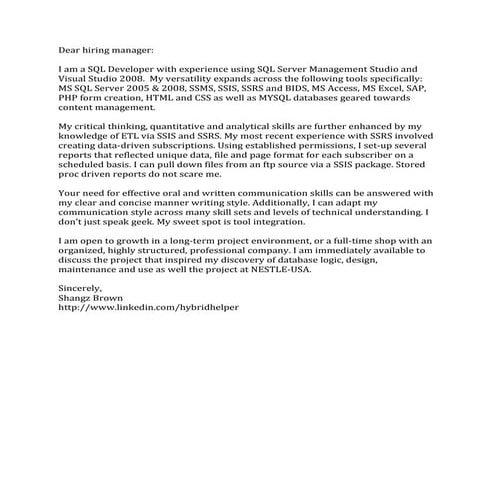 Cover Letter Only040511