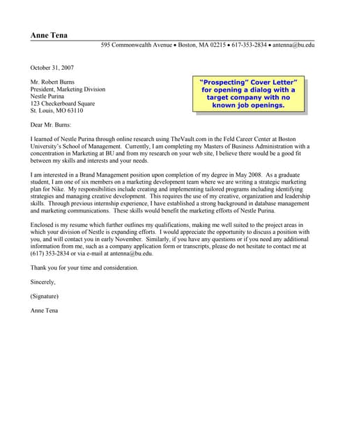 prospecting cover letter