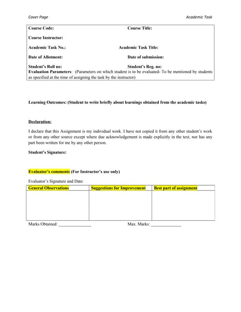Assignment Cover Sheet | DOCX