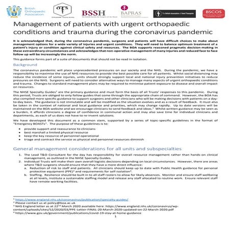 MANAGEMENT OF PATIENTS WITH URGENT ORTHOPAEDIC CONDITIONS AND TRAUMA DURING CORONA VIRUS PANDEMIC