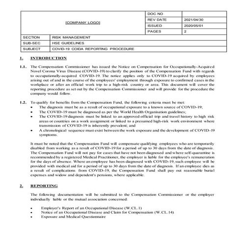 Module 10-Covid 19 coida reporting procedure