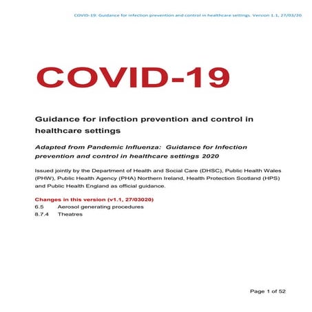 COVID-19 Guidance for Infection Prevention & Control in Healthcare Settings