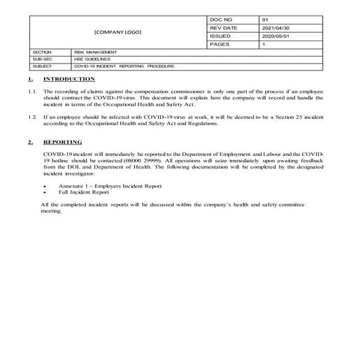 Module 10-Covid 19 incident reporting procedure