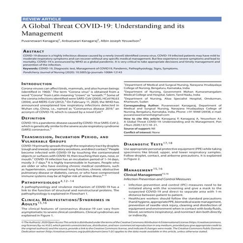 A GLOBAL THREAT COVID-19:UNDERSTANDING AND ITS MANAGEMENT 