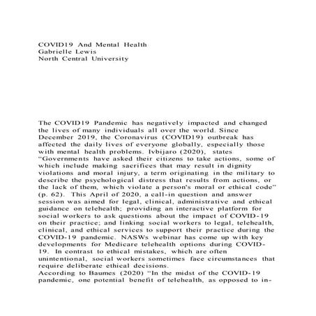 COVID19 And Mental HealthGabrielle LewisNorth Central Universi