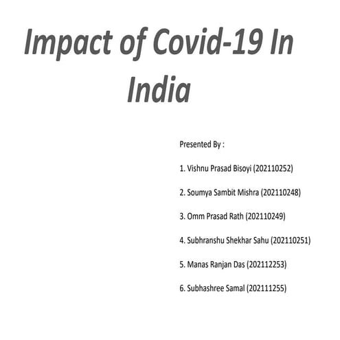 Covid 19 Presentation and it's impact on India | PPTX