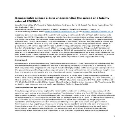 Demographic science aids in understanding the spread and fatality rates of CO...
