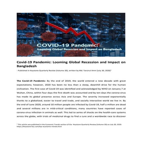 Covid19 Pandemic: Looming Global Recession and Impact on Bangladesh