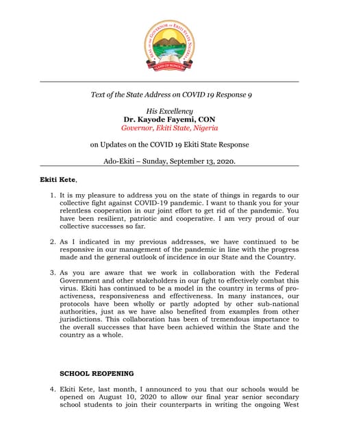 Address by His Excellency Dr. Kayode Fayemi, CON Governor of Ekiti ...