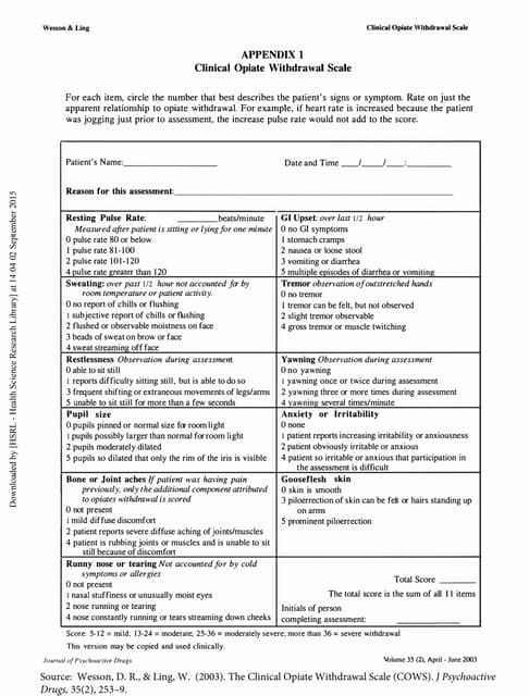 Clinical Opioid Withdrawal Scale
