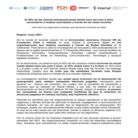 Estudio Digital sobre las Acciones de Social Media en la región latinoaméricana